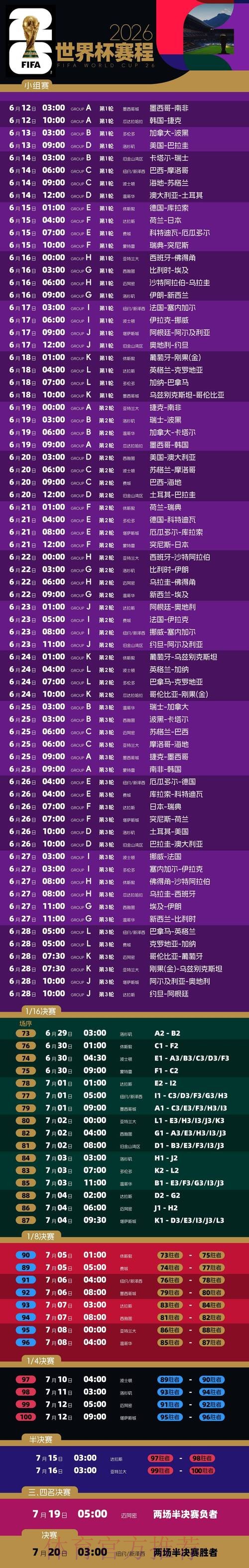 2026世界杯完整赛程高清版高清直播在哪里看 2026世界杯完整赛程高清版高清直播在哪里看